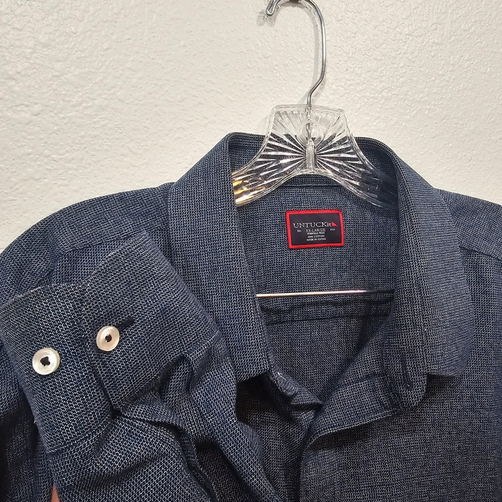 UNTUCKit Mens XXL Blue Wrinkle Free Cotton Long Sleeve Button Down Shirt Large